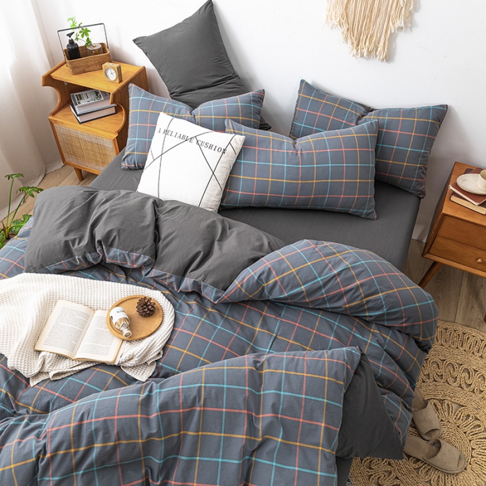 91家纺网 家纺一手货源 找家纺 ab家纺 2022新款全棉水洗棉四件套 维卡  深灰