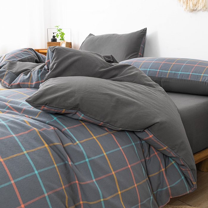 91家纺网 家纺一手货源 找家纺 ab家纺 2022新款全棉水洗棉四件套 维卡  深灰