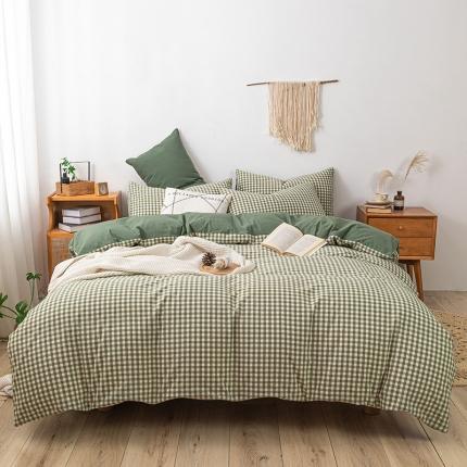 ab家纺 2022新款全棉水洗棉四件套 小格  绿