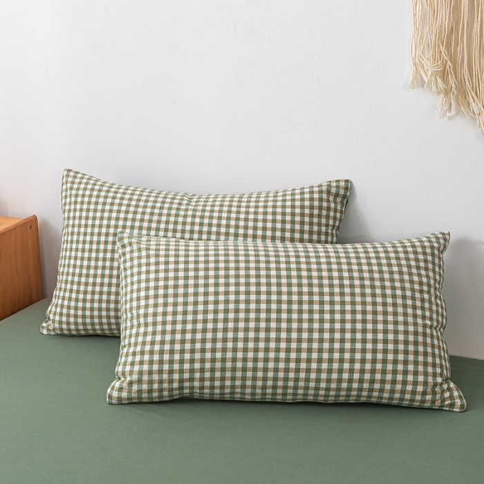 91家纺网 家纺一手货源 找家纺 ab家纺 2022新款全棉水洗棉四件套 小格  绿