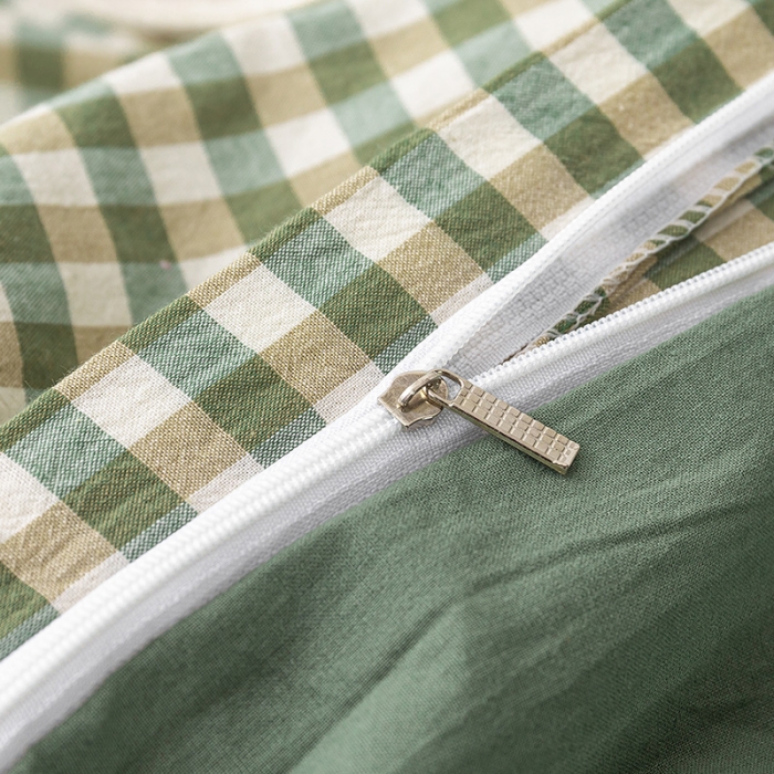 91家纺网 家纺一手货源 找家纺 ab家纺 2022新款全棉水洗棉四件套 小格  绿