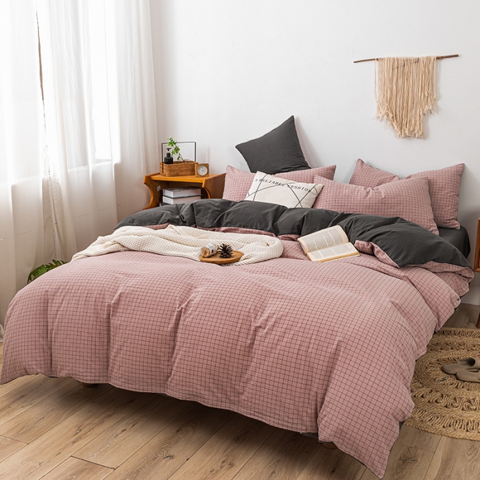 91家纺网 家纺一手货源 找家纺 ab家纺 2022新款全棉水洗棉四件套 小资生活   豆沙