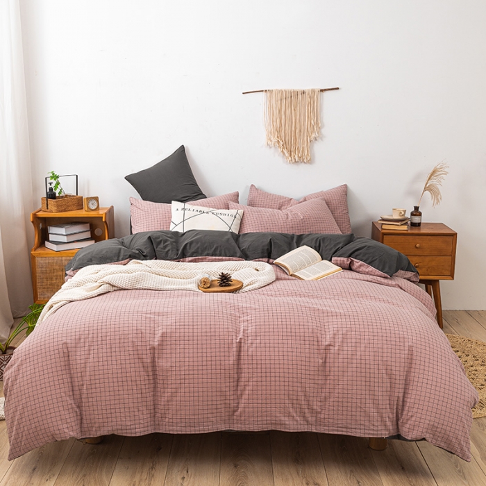 91家纺网 家纺一手货源 找家纺 ab家纺 2022新款全棉水洗棉四件套 小资生活   豆沙