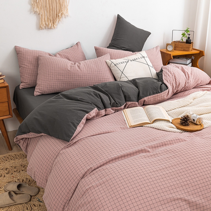 91家纺网 家纺一手货源 找家纺 ab家纺 2022新款全棉水洗棉四件套 小资生活   豆沙