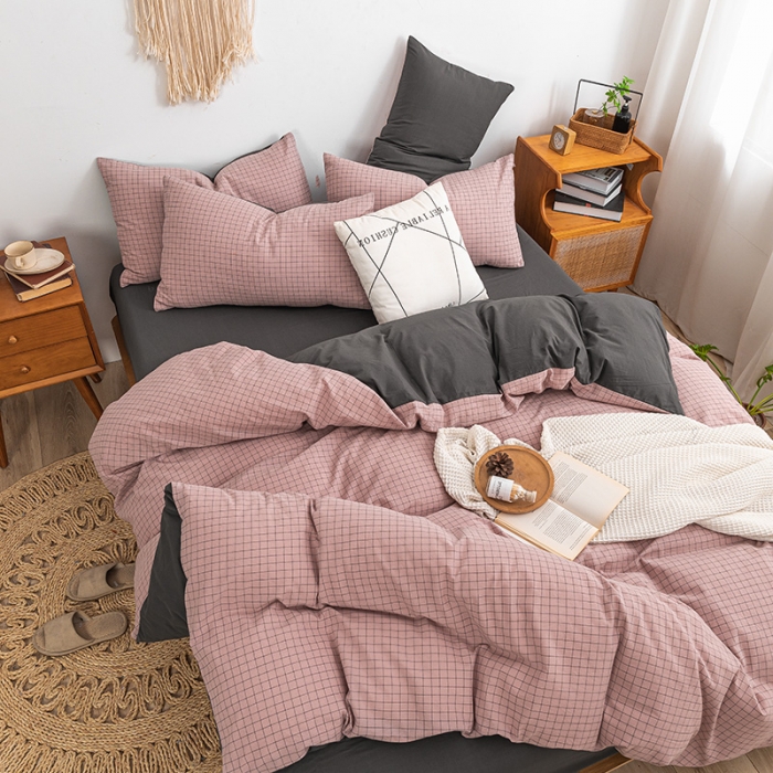 91家纺网 家纺一手货源 找家纺 ab家纺 2022新款全棉水洗棉四件套 小资生活   豆沙