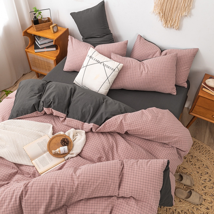 91家纺网 家纺一手货源 找家纺 ab家纺 2022新款全棉水洗棉四件套 小资生活   豆沙