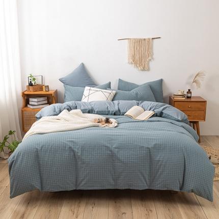 ab家纺 2022新款全棉水洗棉四件套 小资生活  蓝灰