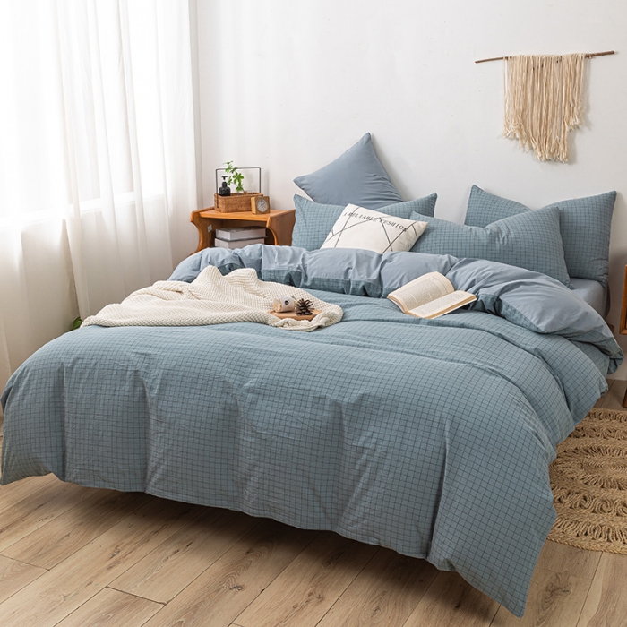 91家纺网 家纺一手货源 找家纺 ab家纺 2022新款全棉水洗棉四件套 小资生活  蓝灰