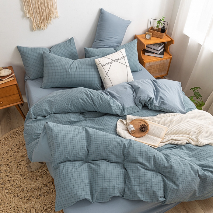 91家纺网 家纺一手货源 找家纺 ab家纺 2022新款全棉水洗棉四件套 小资生活  蓝灰