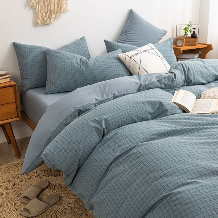 91家纺网 家纺一手货源 找家纺 ab家纺 2022新款全棉水洗棉四件套 小资生活  蓝灰