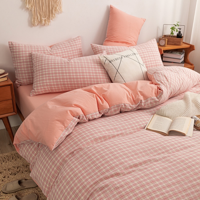 91家纺网 家纺一手货源 找家纺 ab家纺 2022新款全棉水洗棉四件套 寻梦  粉