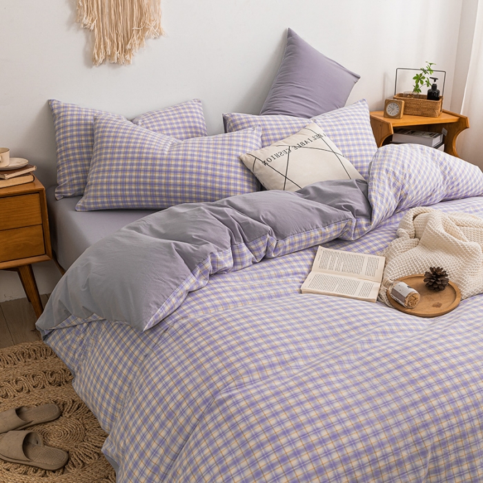 91家纺网 家纺一手货源 找家纺 ab家纺 2022新款全棉水洗棉四件套 寻梦  紫