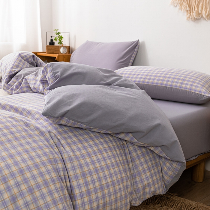 91家纺网 家纺一手货源 找家纺 ab家纺 2022新款全棉水洗棉四件套 寻梦  紫