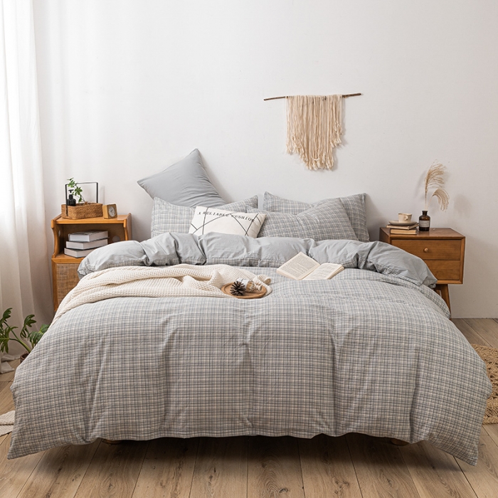 91家纺网 家纺一手货源 找家纺 ab家纺 2022新款全棉水洗棉四件套 周末  灰