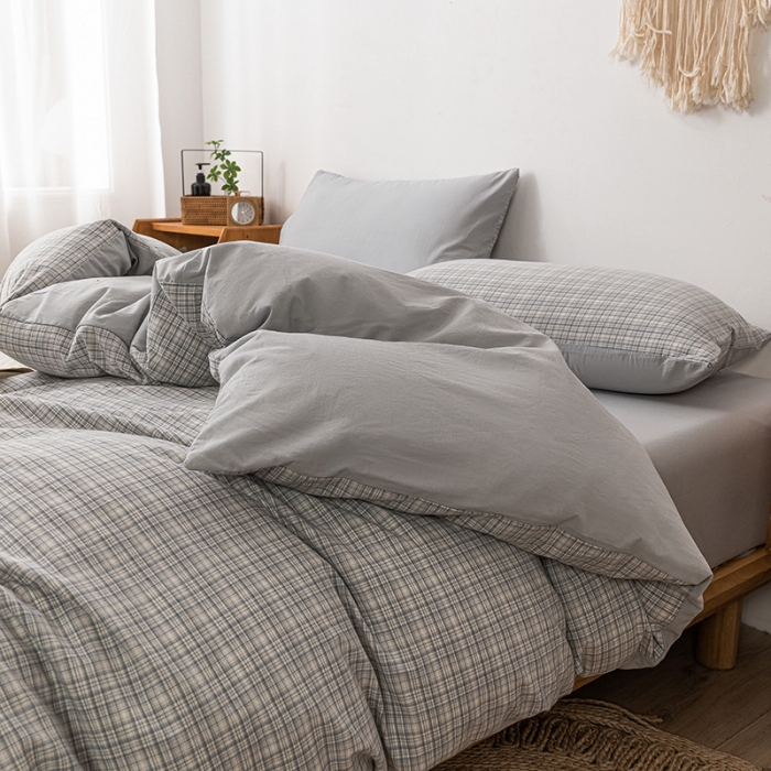 91家纺网 家纺一手货源 找家纺 ab家纺 2022新款全棉水洗棉四件套 周末  灰