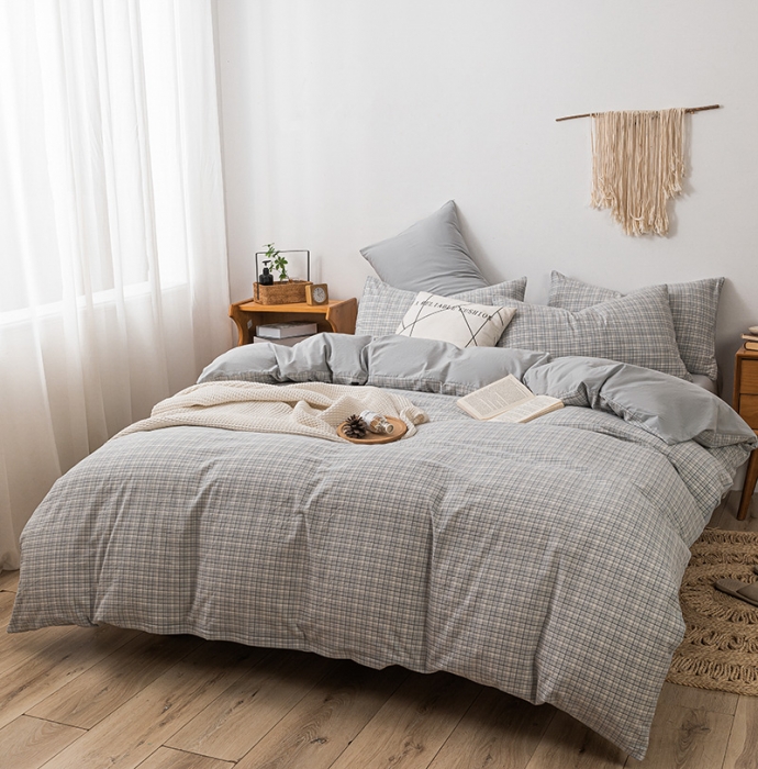 91家纺网 家纺一手货源 找家纺 ab家纺 2022新款全棉水洗棉四件套 周末  灰