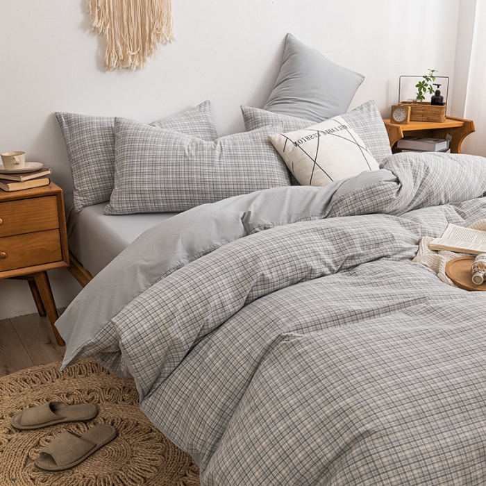 91家纺网 家纺一手货源 找家纺 ab家纺 2022新款全棉水洗棉四件套 周末  灰