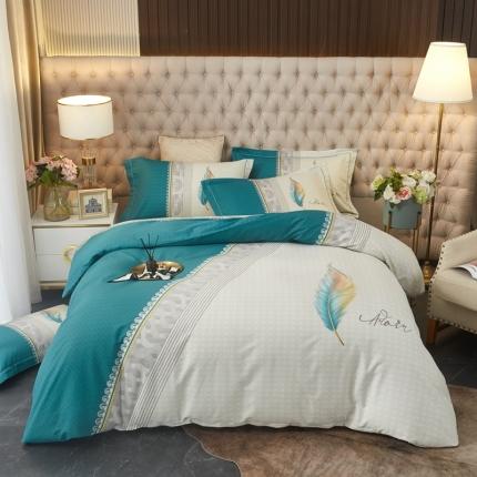 91家纺网 家纺一手货源 找家纺 金纱玉纺 2022新款全棉大版印花13372四件套 浮羽