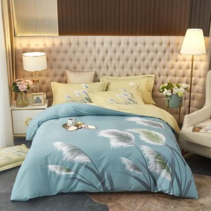 91家纺网 家纺一手货源 找家纺 金纱玉纺2022新款全棉大版印花13372四件套清风薇漾-兰