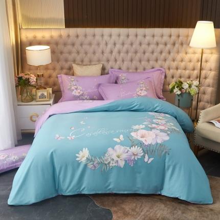 91家纺网 家纺一手货源 找家纺 金纱玉纺 2022新款全棉大版印花13372四件套 雪欣