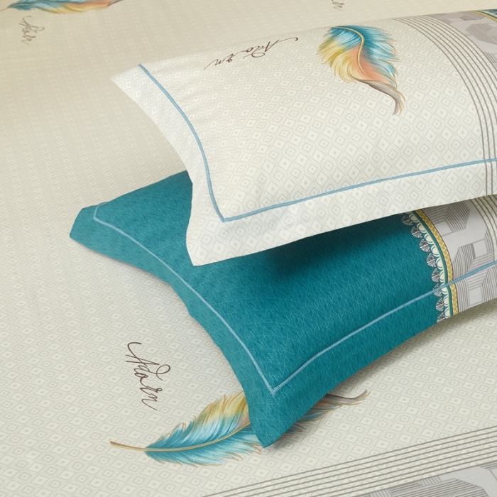 91家纺网 家纺一手货源 找家纺 金纱玉纺 2022新款全棉大版印花13372四件套 浮羽