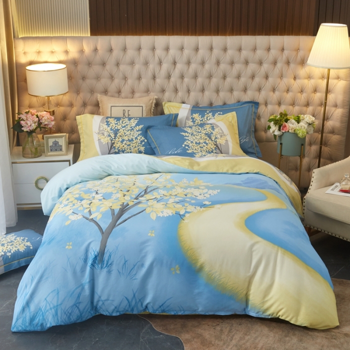 91家纺网 家纺一手货源 找家纺 金纱玉纺 2022新款全棉大版印花13372四件套 幻想