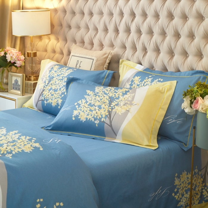 91家纺网 家纺一手货源 找家纺 金纱玉纺 2022新款全棉大版印花13372四件套 幻想