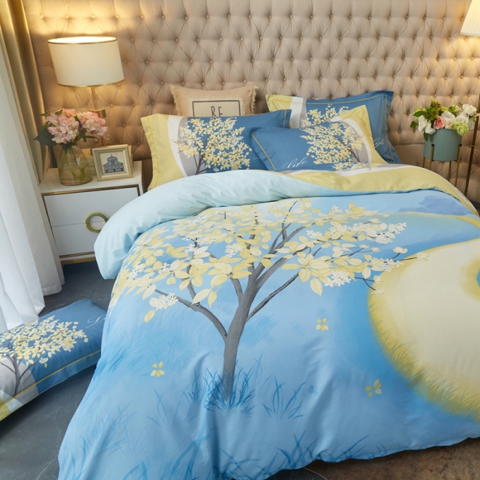 91家纺网 家纺一手货源 找家纺 金纱玉纺 2022新款全棉大版印花13372四件套 幻想