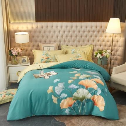 金纱玉纺 2022新款全棉大版印花13372四件套 慕璃-绿