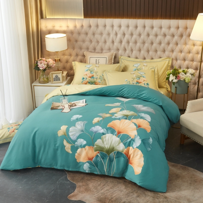 91家纺网 家纺一手货源 找家纺 金纱玉纺 2022新款全棉大版印花13372四件套 慕璃-绿