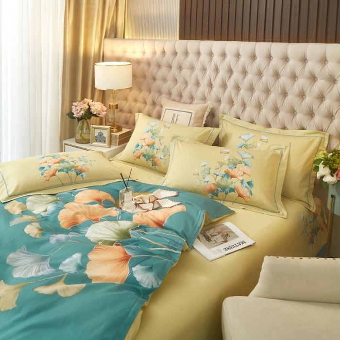 91家纺网 家纺一手货源 找家纺 金纱玉纺 2022新款全棉大版印花13372四件套 慕璃-绿