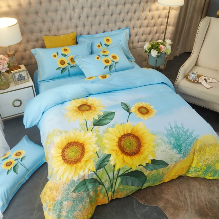 91家纺网 家纺一手货源 找家纺 金纱玉纺 2022全棉大版印花13372四件套 晴空万里-兰