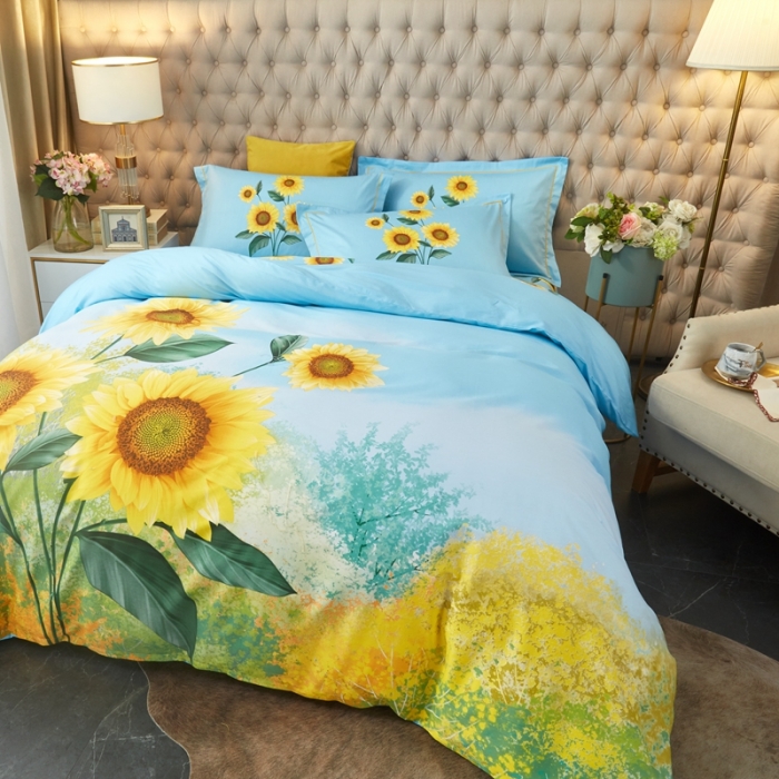 91家纺网 家纺一手货源 找家纺 金纱玉纺 2022全棉大版印花13372四件套 晴空万里-兰