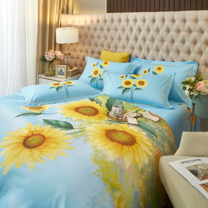 91家纺网 家纺一手货源 找家纺 金纱玉纺 2022全棉大版印花13372四件套 晴空万里-兰