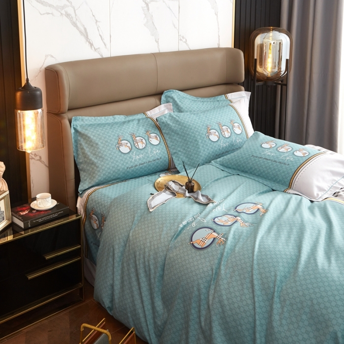 91家纺网 家纺一手货源 找家纺 金纱玉纺 2022新款全棉大版印花13372四件套 斯汀