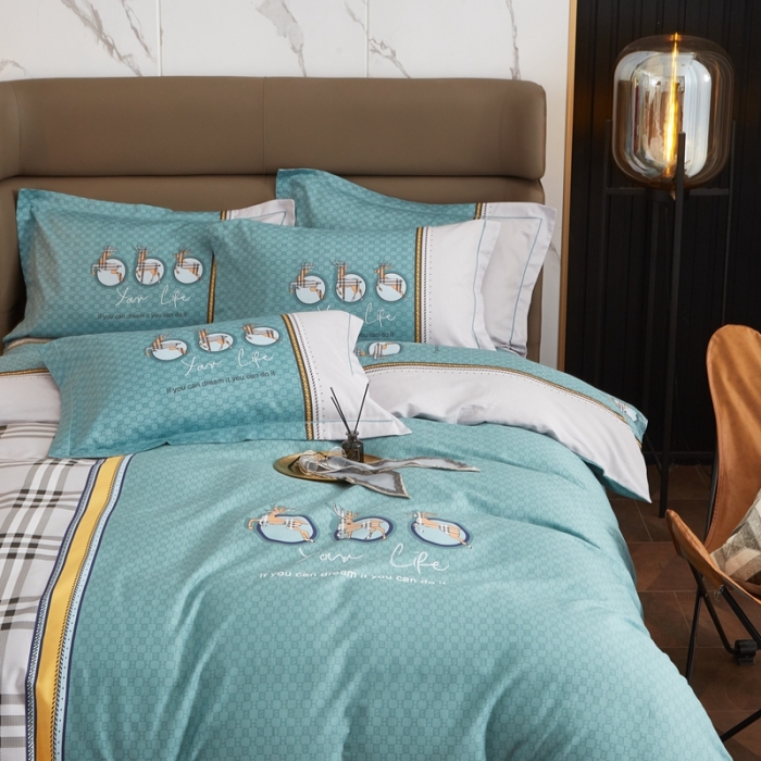 91家纺网 家纺一手货源 找家纺 金纱玉纺 2022新款全棉大版印花13372四件套 斯汀