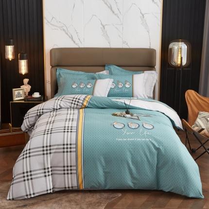 金纱玉纺 2022新款全棉大版印花13372四件套 斯汀