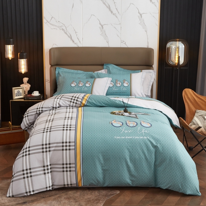 91家纺网 家纺一手货源 找家纺 金纱玉纺 2022新款全棉大版印花13372四件套 斯汀