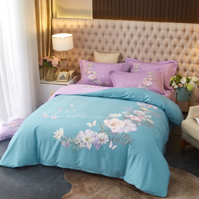 91家纺网 家纺一手货源 找家纺 金纱玉纺 2022新款全棉大版印花13372四件套 雪欣