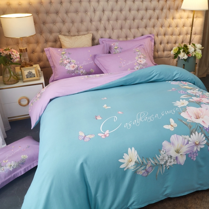 91家纺网 家纺一手货源 找家纺 金纱玉纺 2022新款全棉大版印花13372四件套 雪欣