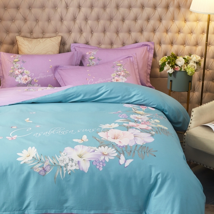 91家纺网 家纺一手货源 找家纺 金纱玉纺 2022新款全棉大版印花13372四件套 雪欣