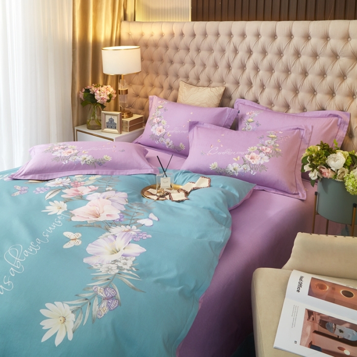 91家纺网 家纺一手货源 找家纺 金纱玉纺 2022新款全棉大版印花13372四件套 雪欣