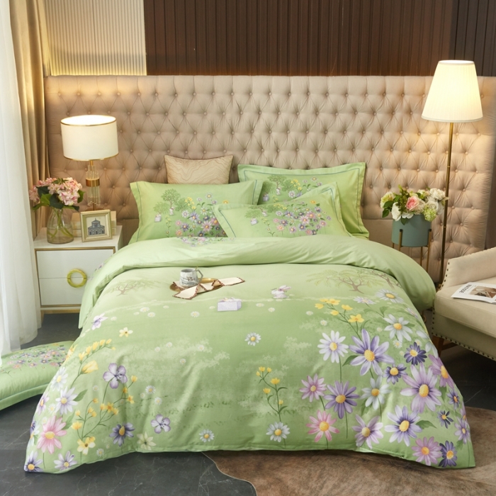 91家纺网 家纺一手货源 找家纺 金纱玉纺 2022新款全棉大版印花13372四件套 游园