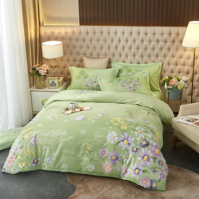 91家纺网 家纺一手货源 找家纺 金纱玉纺 2022新款全棉大版印花13372四件套 游园