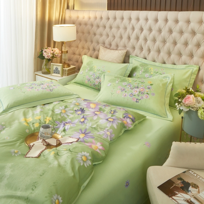 91家纺网 家纺一手货源 找家纺 金纱玉纺 2022新款全棉大版印花13372四件套 游园