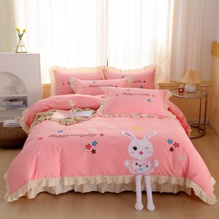 91家纺网 家纺一手货源 找家纺 总慕她全棉纯棉四件套绣花刺绣韩版工艺款床单被套床上用品直播