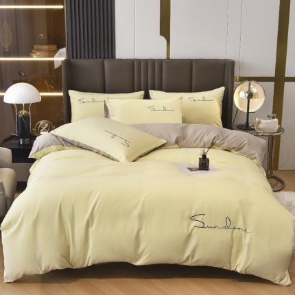 91家纺网 家纺一手货源 找家纺 七仙女家纺 2025新款亲肤磨毛绣花款四件套直播供货 奶油黄+奶茶