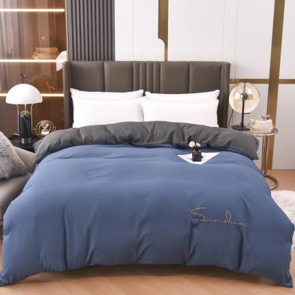 91家纺网 家纺一手货源 找家纺 七仙女家纺 2025新款亲肤磨毛绣花款单被套直播供货 宾利蓝+深灰