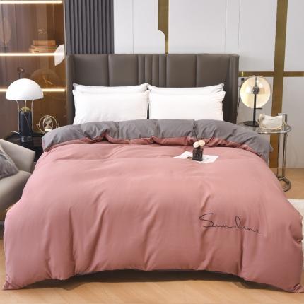 91家纺网 家纺一手货源 找家纺 七仙女家纺 2025新款亲肤磨毛绣花款单被套直播供货 豆沙+浅灰