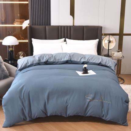 91家纺网 家纺一手货源 找家纺 七仙女家纺 2025新款亲肤磨毛绣花款单被套直播供货 繁星蓝+兰灰